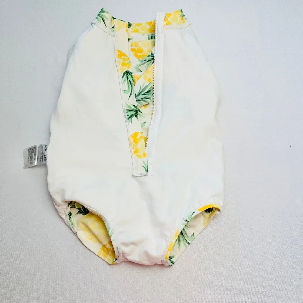 Janie and Jack Girls Pineapple Rash Guard One Piece Swimsuit Yellow 18-24 Months